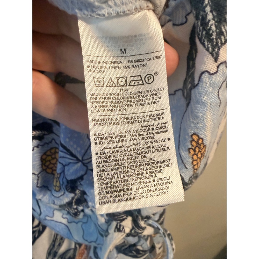 Old Navy Maternity Blue Floral Linen Blend Wide Leg Jumpsuit Tie Strap Medium - Picture 6 of 10